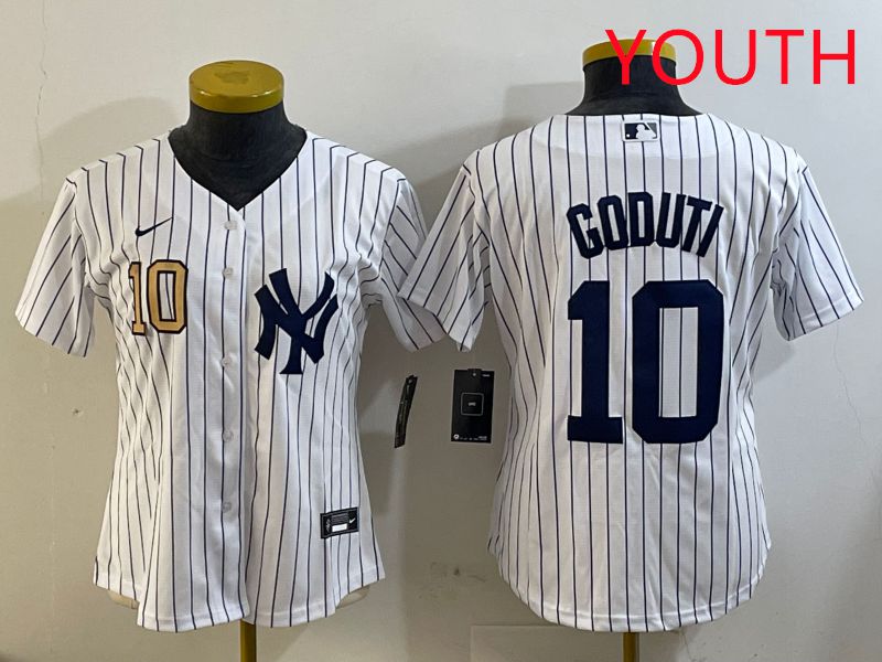 Youth New York Yankees 10 Goduti White Stripe 2025 Nike MLB Jersey style 1